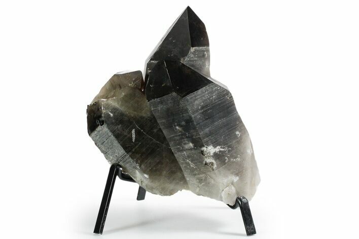 Dark Smoky Quartz Crystal Cluster on Metal Stand - Brazil #349476